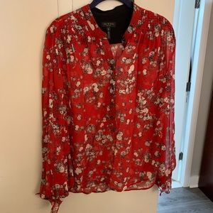 Rag&Bone Red Floral Shear Blouse